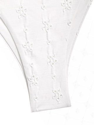 White Recycled Fabric Jacquard String Cheeky Brazilian Bikini Bottom