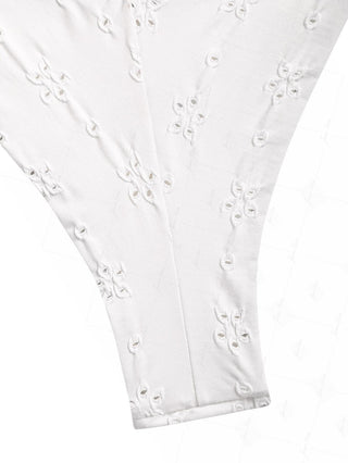 White Recycled Fabric Jacquard String Cheeky Brazilian Bikini Bottom