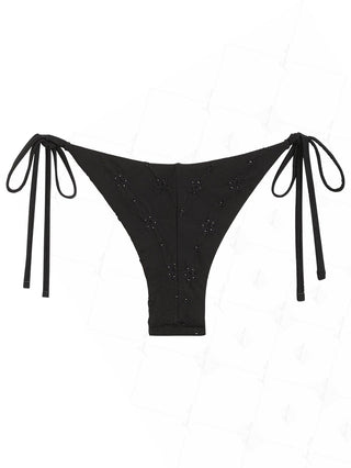 Black Recycled Fabric Jacquard Picot String Cheeky Brazilian Bikini Bottom