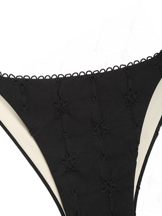 Black Recycled Fabric Jacquard Picot String Cheeky Brazilian Bikini Bottom