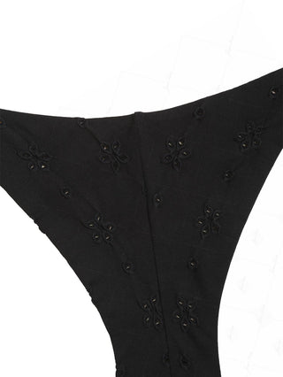 Black Recycled Fabric Jacquard Picot String Cheeky Brazilian Bikini Bottom