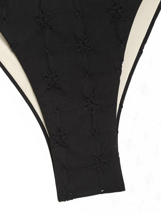 Black Recycled Fabric Jacquard Picot String Cheeky Brazilian Bikini Bottom
