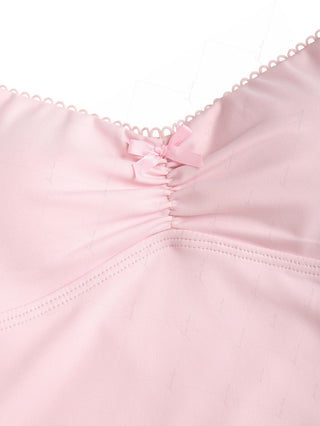 Pink Solid Color Ruched Picot Bowknot Halter Tankini Top