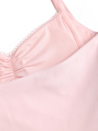 Pink Solid Color Ruched Picot Bowknot Halter Tankini Top
