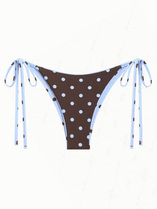Sky Blue Polka Dot Reversible String Cheeky Brazilian Bikini Bottom