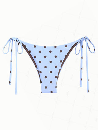Sky Blue Polka Dot Reversible String Cheeky Brazilian Bikini Bottom