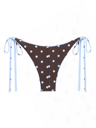 Sky Blue Polka Dot Reversible String Cheeky Brazilian Bikini Bottom