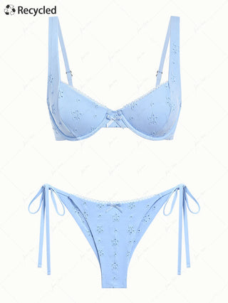 Light Blue Recycled Fabric Jacquard Underwire Top & Cheeky Brazilian Bottom Bikini Set