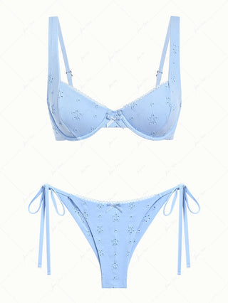 Light Blue Recycled Fabric Jacquard Underwire Top & Cheeky Brazilian Bottom Bikini Set