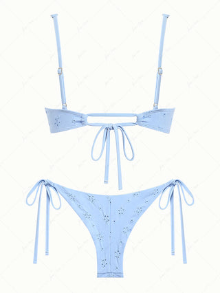 Light Blue Recycled Fabric Jacquard Underwire Top & Cheeky Brazilian Bottom Bikini Set
