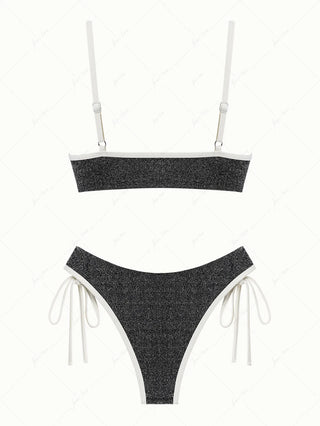 Black Lurex Sparkly Contrast Binding O Ring Bikini Set