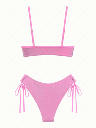 Light Pink Lurex Sparkly O Ring Bikini Set