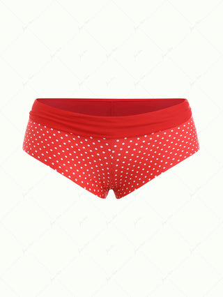 Red Polka Dot Print Two-way Bikini Bottom Cheeky Swim Boyshorts
