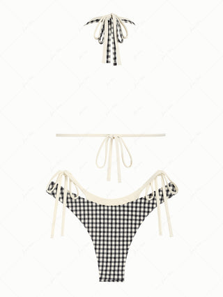 Black Gingham Textured O Ring Double Layer Bikini Set