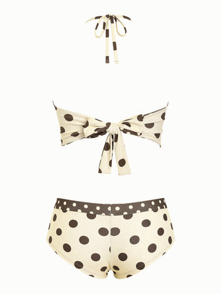 Apricot Polka Dot Halter Tied Back Reversible Top & Cheeky Boyshorts Tankini Set