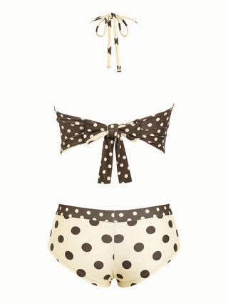 Apricot Polka Dot Halter Tied Back Reversible Top & Cheeky Boyshorts Tankini Set