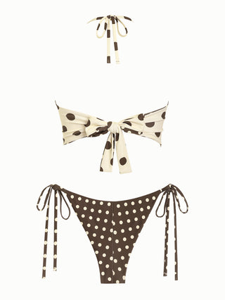 Apricot Polka Dot Halter Tied Back Top & Cheeky Brazilian Bottom Reversible Tankini Set