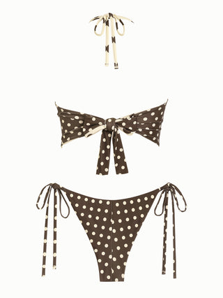 Apricot Polka Dot Halter Tied Back Top & Cheeky Brazilian Bottom Reversible Tankini Set