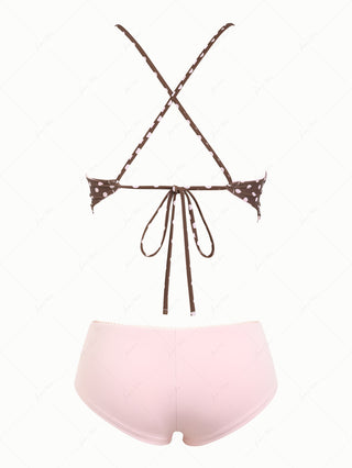Pink Striped Polka Dot Reversible Top & Picot Cheeky Boyshorts Mix And Match Tankini Set