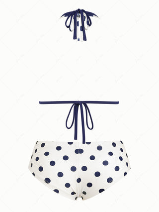 Cadetblue Polka Dot O Ring Double Layer Top & Cheeky Boyshorts Bikini Set