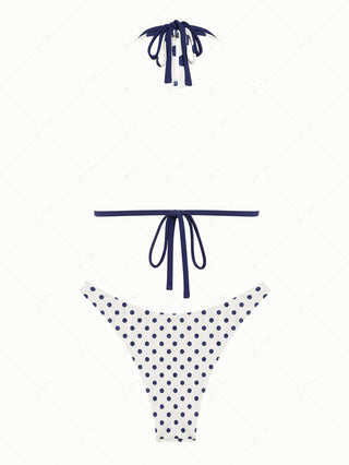 Cadetblue Polka Dot O Ring Double Layer Top & Reversible Cheeky Bottom Bikini Set