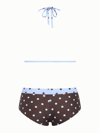 Sky Blue Polka Dot Reversible Triangle Top & Cheeky Boyshorts Bikini Set