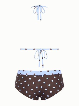 Sky Blue Polka Dot Reversible Triangle Top & Cheeky Boyshorts Bikini Set