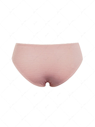 Cherry Red Striped Grommet Lace Up Bikini Bottom