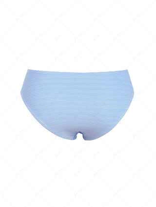 Sky Blue Striped Grommet Lace Up Bikini Bottom