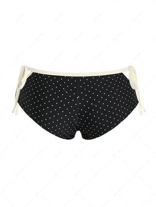 Black Polka Dot Contrast Binding Cutout Tie  Bikini Bottom Cheeky Swim Boyshorts