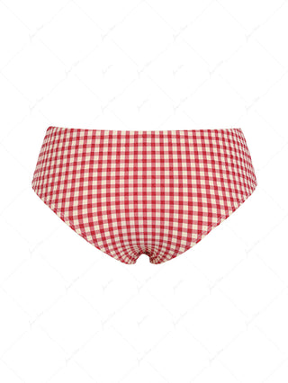 Pomegranate Red Gingham Grommet Lace Up Bikini Bottom