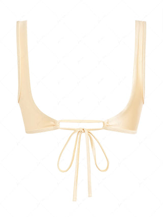 Champagne Satin Solid Color Ruched Tank Style Bikini Top