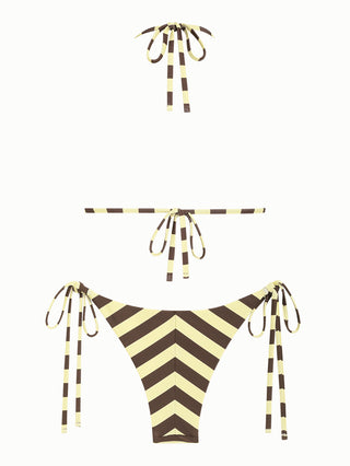 Coffee Striped Polka Dot Halter Triangle Top & Cheeky Brazilian Bottom Reversible Bikini Set