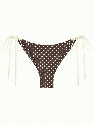 Deep Coffee Polka Dot Print String Cheeky Brazilian Bikini Bottom