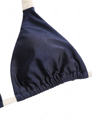 Deep Blue  Contrast Color Triangle Bikini Top