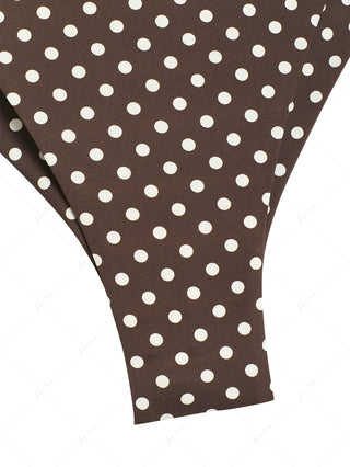 Deep Coffee Polka Dot Print String Cheeky Brazilian Bikini Bottom