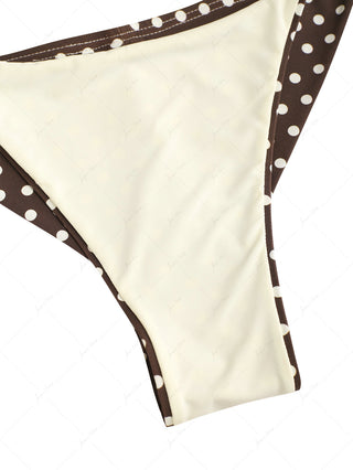 Deep Coffee Polka Dot Print String Cheeky Brazilian Bikini Bottom