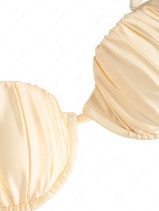 Champagne Satin Ruched Underwire Push Up Bikini Top