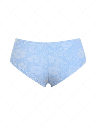 Light Blue Recycled Fabric Jacquard Lace Up Bikini Bottom Cheeky Swim Boyshorts