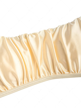 Champagne Satin Solid Color Ruched Tank Style Bikini Top