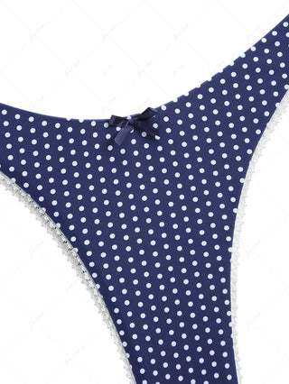 Deep Blue Polka Dot Lace Bowknot Underwire Bikini Set