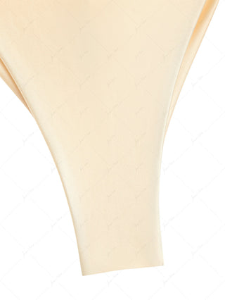 Champagne Satin Ruched Triangle Top & String Cheeky Brazilian Bottom Bikini Set