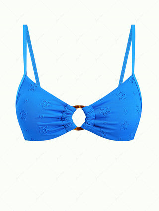 Blue Recycled Fabric Jacquard O Ring Bikini Top