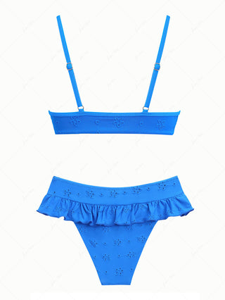 Blue Recycled Fabric Jacquard O Ring Skirtini Bikini Set
