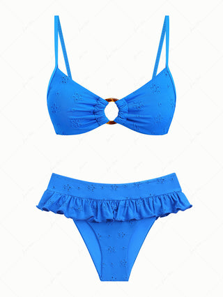 Blue Recycled Fabric Jacquard O Ring Skirtini Bikini Set