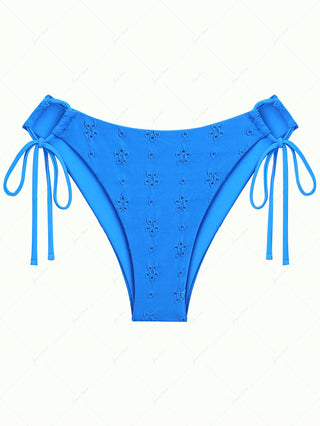 Blue Recycled Fabric Jacquard Tied Side Full Coverage Bikini Bottom