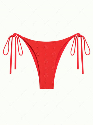 Red Recycled Fabric Jacquard Tie Side Cheeky Bikini Bottom