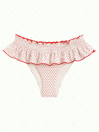 Crystal Cream Polka Dot Ruffles Peplum Skirted Low Rise Bikini Bottom