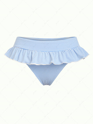 Sky Blue Striped Peplum Low Rise Skirted Bikini Bottom