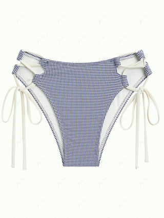 Deep Blue Plaid Lace Up Side Full Coverage Bikini Bottom
